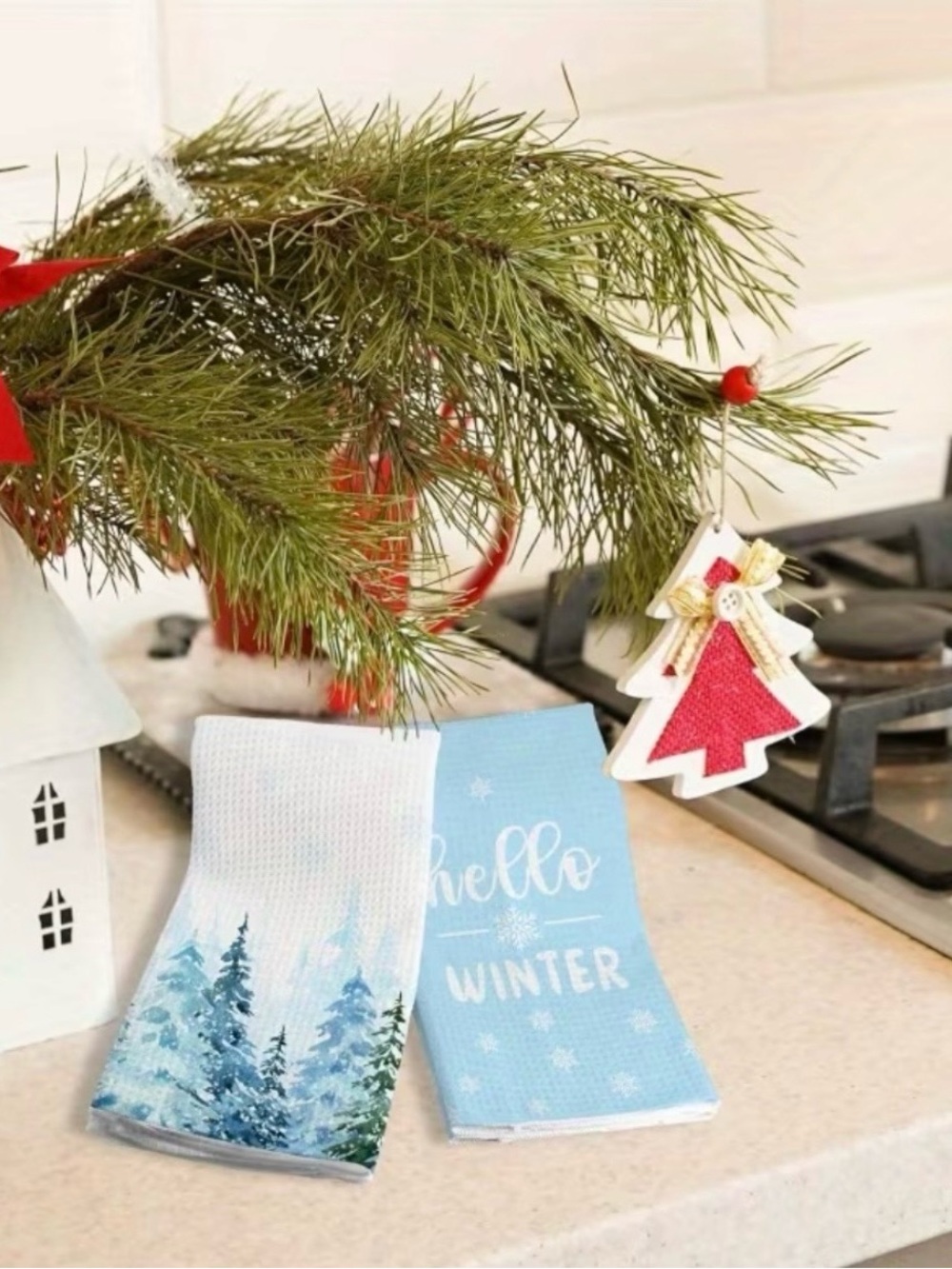 NWOT Hello Winter Blue Holiday Kitchen Towels